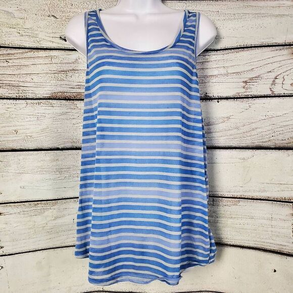 Atmosphere Pretty in Stripes Blue White Sheer Racerback Tank Top Size 14 US (EU - Picture 1 of 5